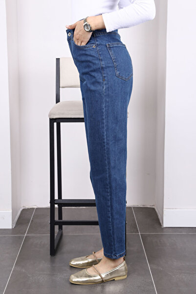 İmajButik Blugi Mom cu talie înaltă albastru închis