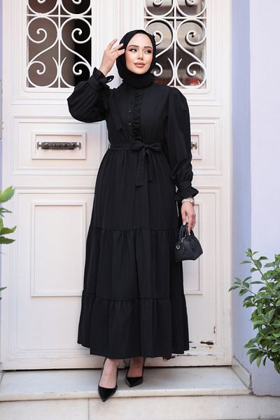 Neva Style Πτυχωτό Μαύρο Φόρεμα Hijab 617s