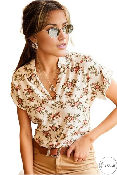 Cassime Cămașă cu mânecă scurtă de vară cu imprimeu floral mini pentru femei