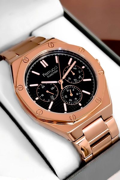 Ferrucci Men's Watch Rose Color Steel Band and Case, Function Sdfer001