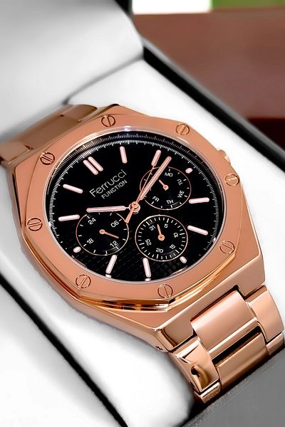 Ferrucci Men's Watch Rose Color Steel Band and Case, Function Sdfer001