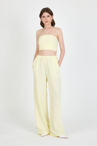 Rays Yellow Strapless Asymmetrical Blouse Pants Suit 5234