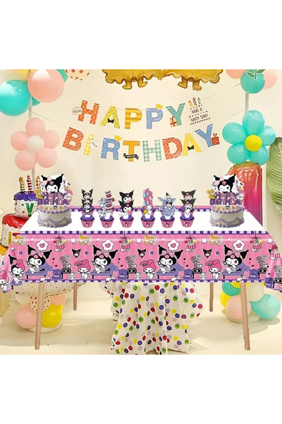 So Iconic Sanrio Kuromi Karakterli Doğum Günü Partisi Masa Örtüsü