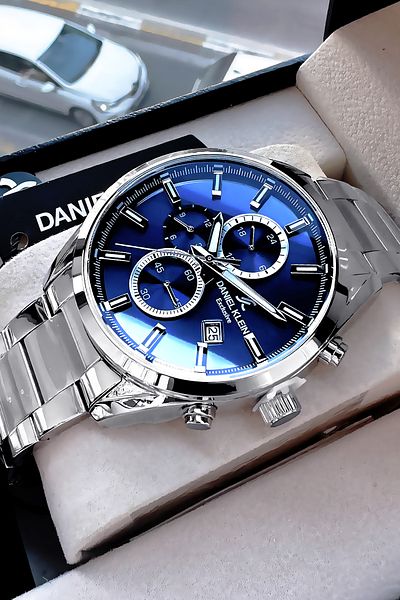 Daniel Klein Exclusive Groom's Men's Watch Waterproof Silver Blue - Steel Band Gift Bracelet Dke2135C2