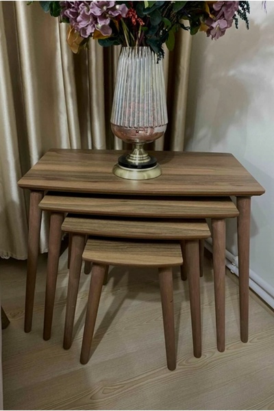 elissa home Eylül 4'lü Mdf Ahşap Zigon Sehpa - Ceviz