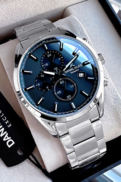 Daniel Klein Exclusif Men's Wristwatch Watch Suitable for 3 Atm Water Resistance Silver Color Steel Band Gift Bracelet