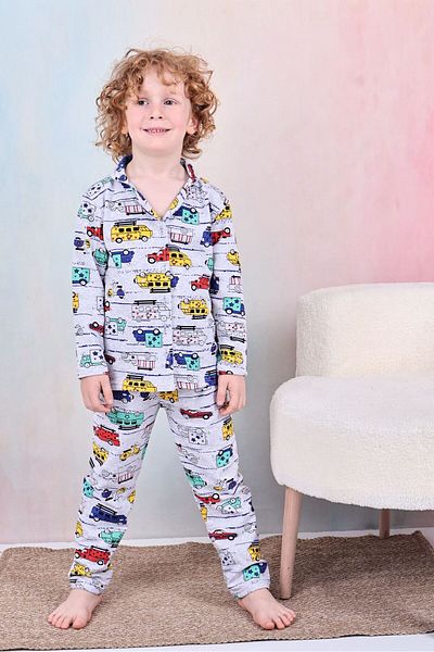 Free Beka Boy's Front Button Print Pajamas Set 100% Cotton Sleepwear Set