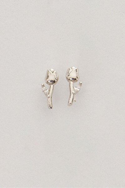 Sümer Telkari Taşlı Lale Rodyumlu Mini Gümüş Küpe 7350