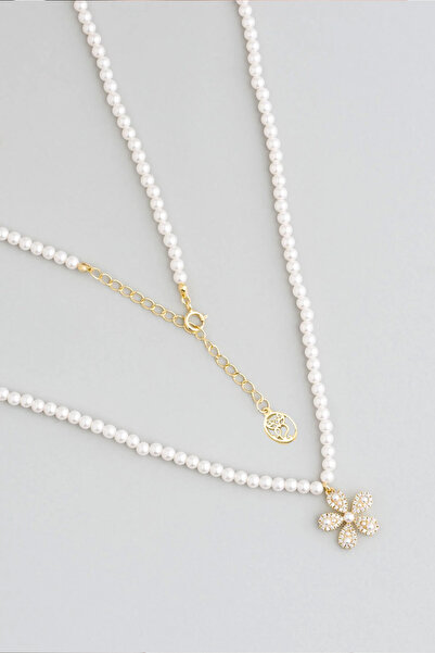 So CHIC... İnci Çiçeği 18 Ayar Sarı Altın Kaplama 40 Cm Gümüş Minimal Kolye