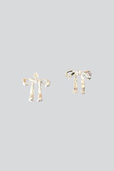 stravis Silver Color Textured Bow Earrings