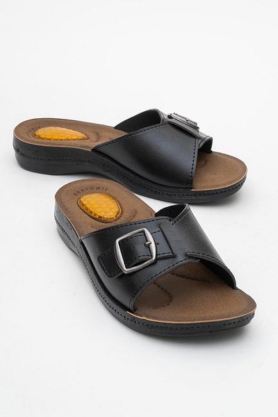 CCWAY AYAKKABI Women's Single Buckle Gel Slippers Black
