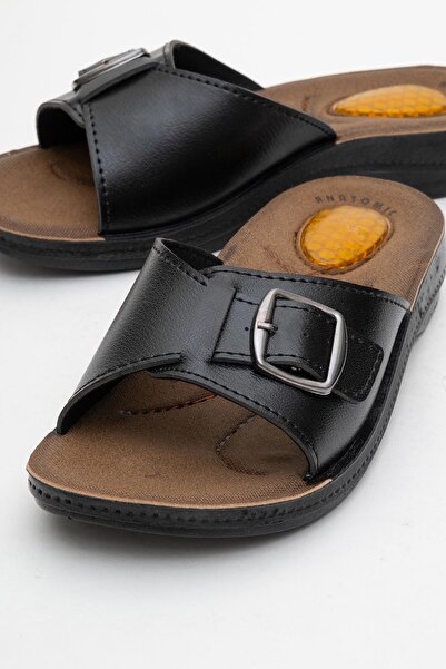 CCWAY AYAKKABI Women's Single Buckle Gel Slippers Black