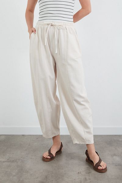 Fulla Moda Ψηλόμεσο λινό φαρδύ παντελόνι με ελαστική μέση