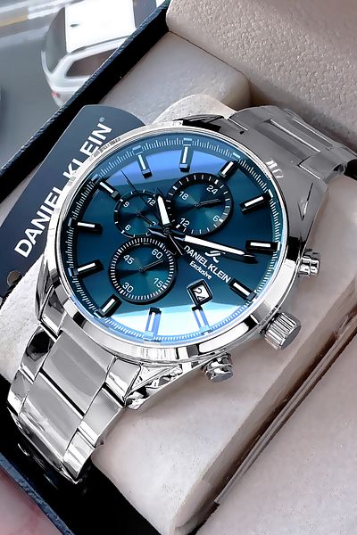 Daniel Klein Exclusive Groom's Men's Watch Waterproof Silver Oil - Steel Cord Gift Bracelet Dke2135C3