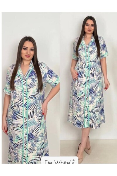 DE WHITES Plus Size Printed Dress with Tie Detail