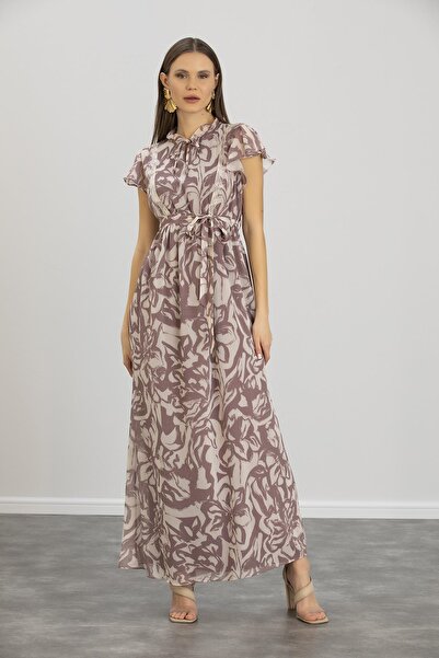 Işşıl IŞŞIL E0019-Pileli Hakim Yaka Şifon Hamile Jile Elbise