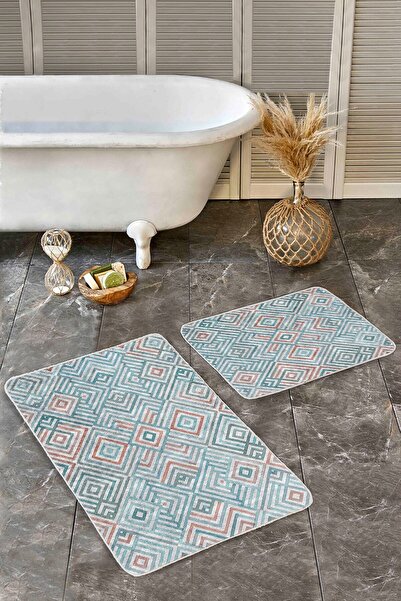 Realhomes مجموعة من 2 سجادة حمام كلاسيكية هندسية منقوشة هندسية ملونة على أرضي...