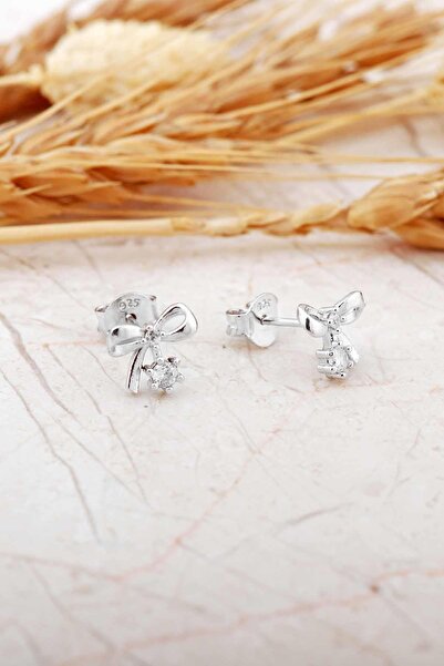 Sümer Telkari Taşlı Fiyonk Rodyumlu Mini Gümüş Küpe 7370