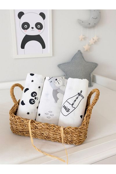 JUNİPERUS 3 Pieces Multi-Purpose Muslin Cloth Cover Blanket 100% Cotton Oeko-Teks Certified 80X80 cm