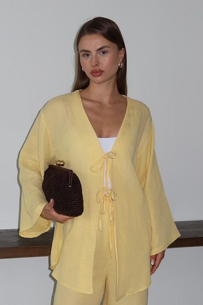 Mogi Butik Women's Double Tie Muslin Fabric Kimono 3085