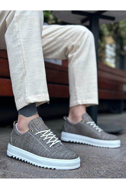 pabucmarketi Lace-Up Linen Men's Shoes Brown (White Sole)