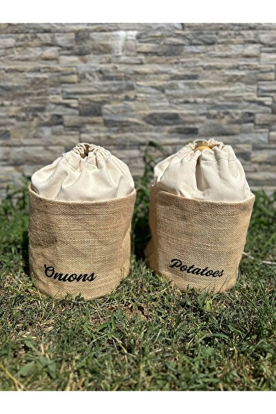 TUA HOME Patates Soğanlık Sebzelik 2'li Bez Torba – Doğal Jüt ve Kanvas Kumaş...