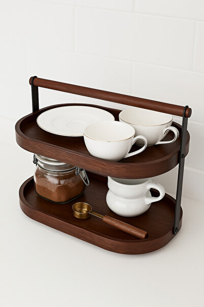 Mirilliahome رف منظم خشبي ذو طابقين من خشب السنط |   حامل مطبخ من طابقين