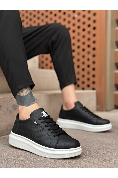 pabucmarketi Lace-Up High Sole Men's Sports Shoes Black (White Sole)