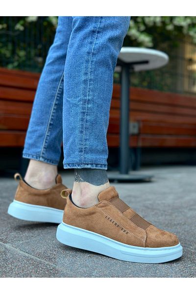 pabucmarketi Laceless Double Tape Men's Shoes Tan (White Sole)