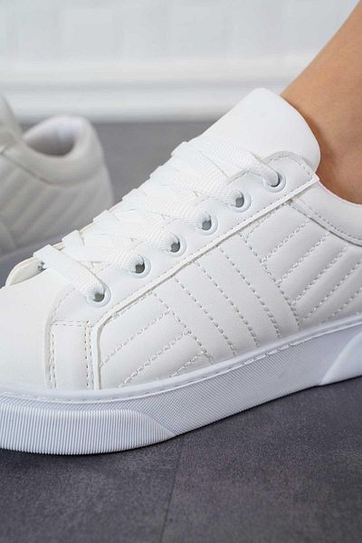 Moda Pie Pantofi sport cu broderie laterală Effo piele albă