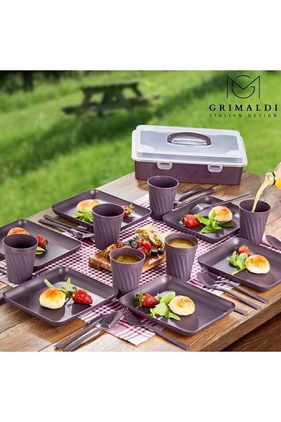DEMPA Picnic Set 32 Pieces 6-Person Glass Fork Spoon Plate with Compartment (Colors Mixed Send)