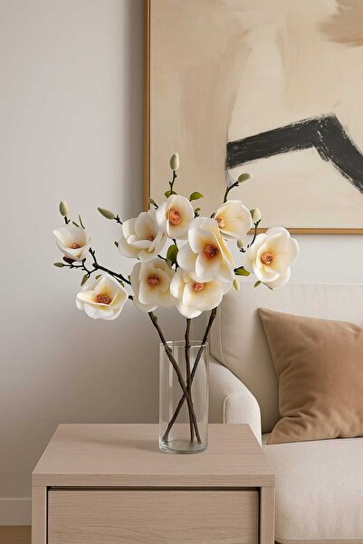 MAKİ DEKOR Yapay Çiçek Krem Manolya 3 Lü Dal 54 Cm