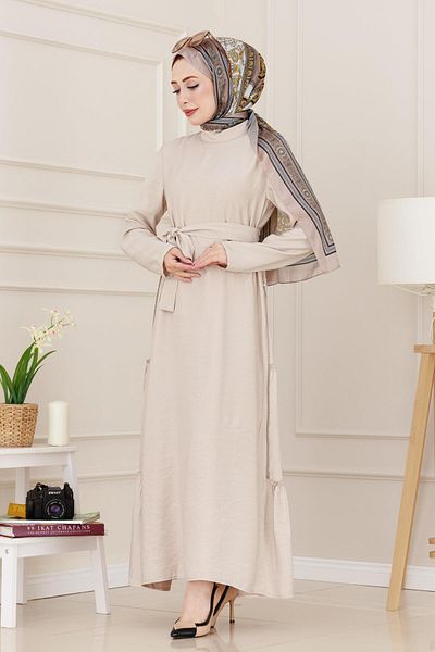 Sevitli Rochie Hijab Culoare Bej - Fermoar lateral