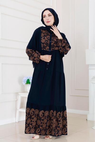 Sevitli Robalı Zühre Viscon Dress-Navy Blue