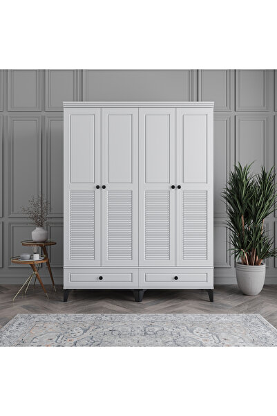MONZIO Panjur 4 Kapaklı Çekmeceli Gardırop %100 MDF