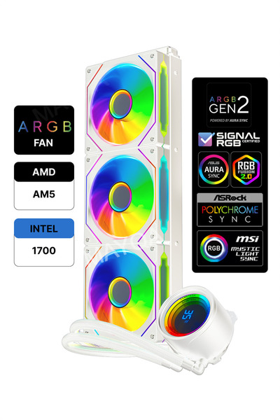 GAMETECH Hydra Beyaz Ahd360mm Isı Dereceli Amd/intel Aynalı Fan Argb Sıvı Soğutma