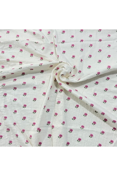 Butik 100% Cotton Double Layer Muslin Fabric – Mini Floral Pattern, Breathable Soft Texture
