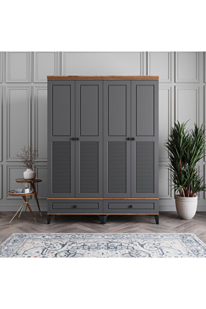 MONZIO Panjur 4 Kapaklı Çekmeceli Gardırop %100 MDF