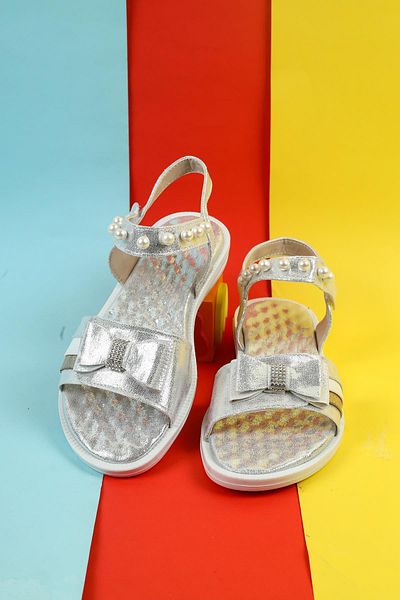 Moda Lime Girls' Sandals Flexible Comfortable Slippers with Stone Bow and Bead Detail