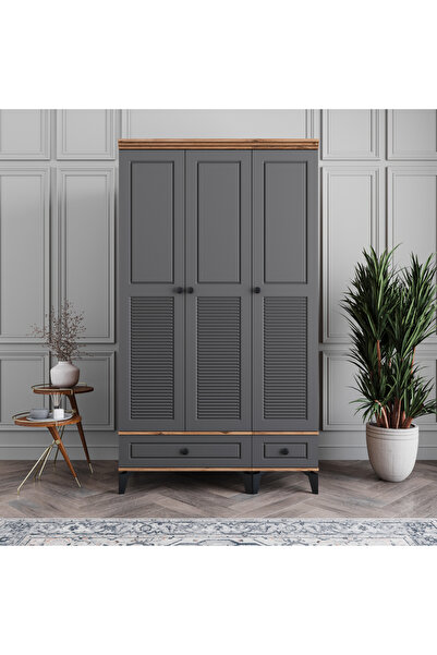 MONZIO Panjur 3 Kapaklı Çekmeceli Gardırop %100 MDF