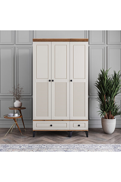 MONZIO Panjur 3 Kapaklı Çekmeceli Gardırop %100 MDF