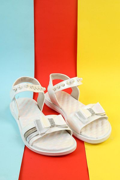 Moda Lime Girls' Sandals Flexible Comfortable Slippers with Stone Bow and Bead Detail