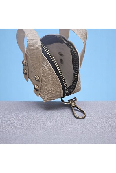 SOSYETEZGAHI Bag Çanta Anahtarlık Şarj Çantası Mini Fermuarlı -bej klipsli Ku...