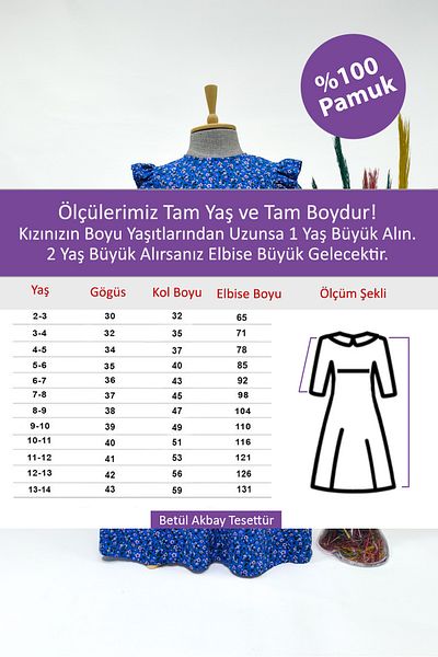 Betül Akbay Rochie Hijab pentru fetiță din viscoză 100% bumbac – Rochie lungă model Amine Albastru