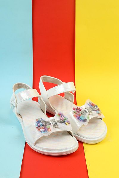 Moda Lime Sandale pentru fete Papuci cu talpă flexibilă cu velcro cu detaliu de fundă de piatră