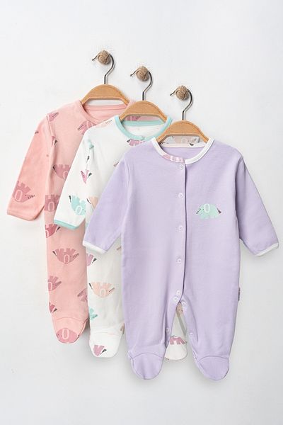 ENİA BABY Enia Baby Baby 100% Cotton Snap Booties Elephant Themed Jumpsuit
