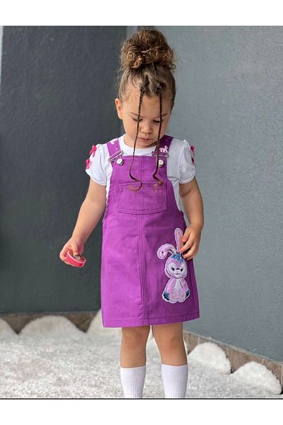 DUDOR KİDS Σετ κοριτσίστικο μωβ Gilet φόρεμα και λευκό μπλουζάκι-23 Απριλίου-Εορταστική