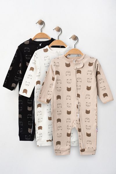 ENİA BABY Baby Boy Printed Cotton Cuffed 3-Piece Jumpsuit Colorful Patterned 9-12-18 Months Newborn Baby Outfit