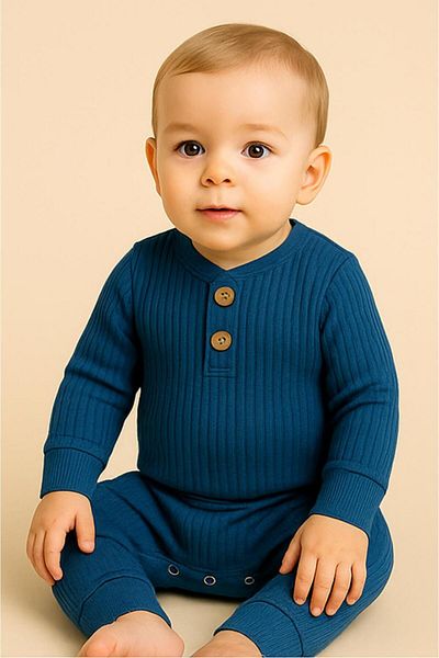 nevrankids Basic Badili Ribbed Bodysuit Set 3 Months - 2 Years Indigo