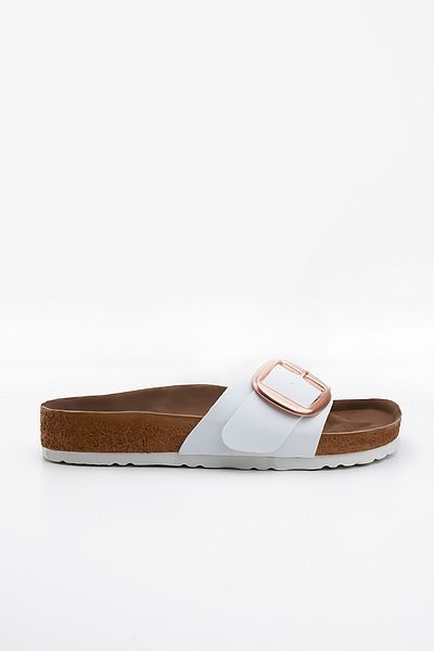 Blyss Women's Slippers White Leather Skin Summer Single Buckle Adjustable Stylish Daily Slippers